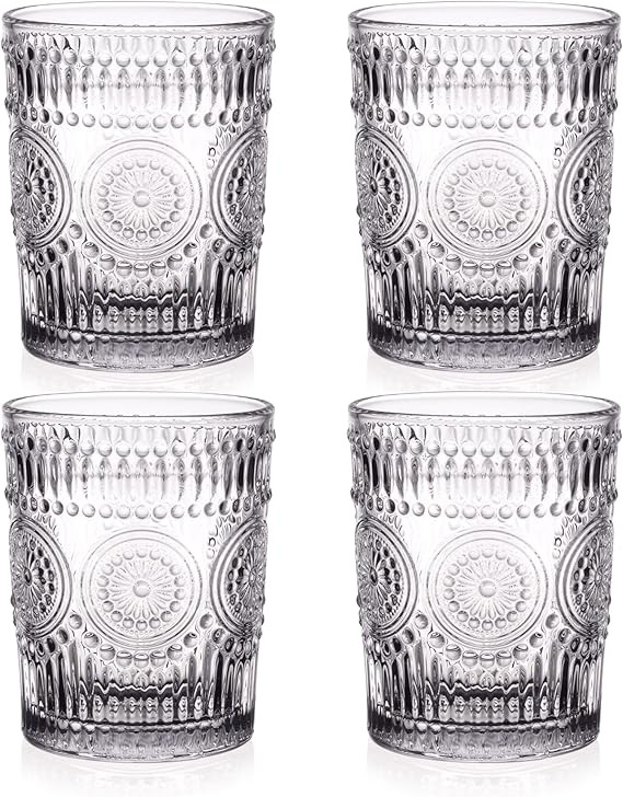 inmute Mira Clear Hobnail Drinking Glasses, 10.6 oz Vintage Glassware set of 4, Medieval Sunflowe... | Amazon (US)
