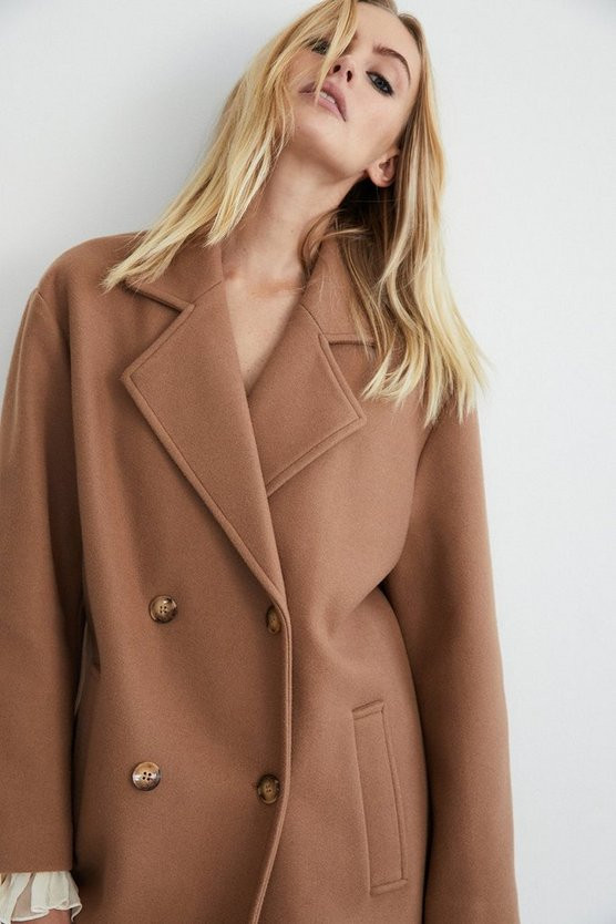 Relaxed Double Breasted Coat | Warehouse UK & IE