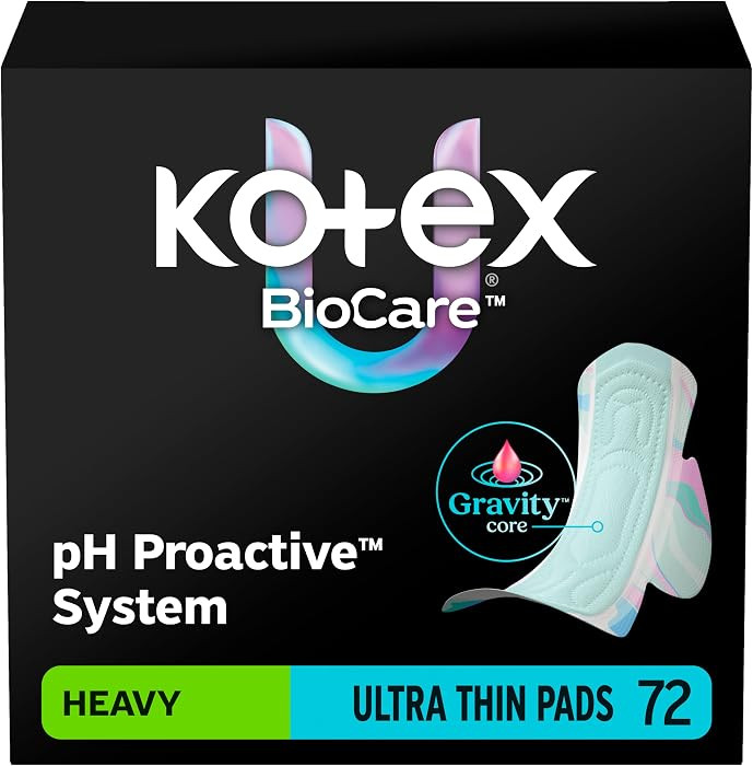 Kotex BioCare Ultra Thin Pads, Wings, Heavy, 72 Count, 3 Packs of 24 | Amazon (US)