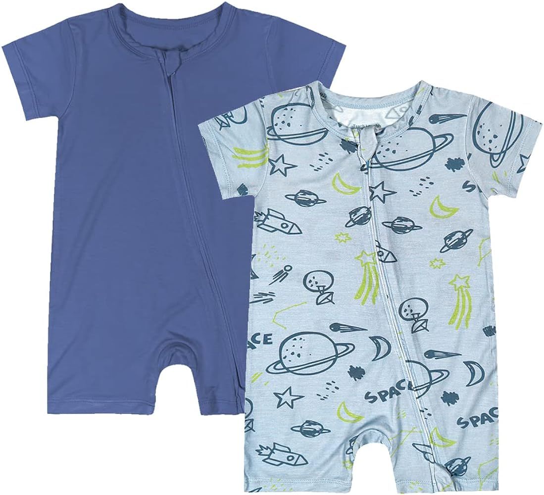 Teach Leanbh Baby Boys Girls 2 Pack Bamboo Viscose Pajamas 2 Way Zipper Short Sleeve Romper Jumps... | Amazon (US)