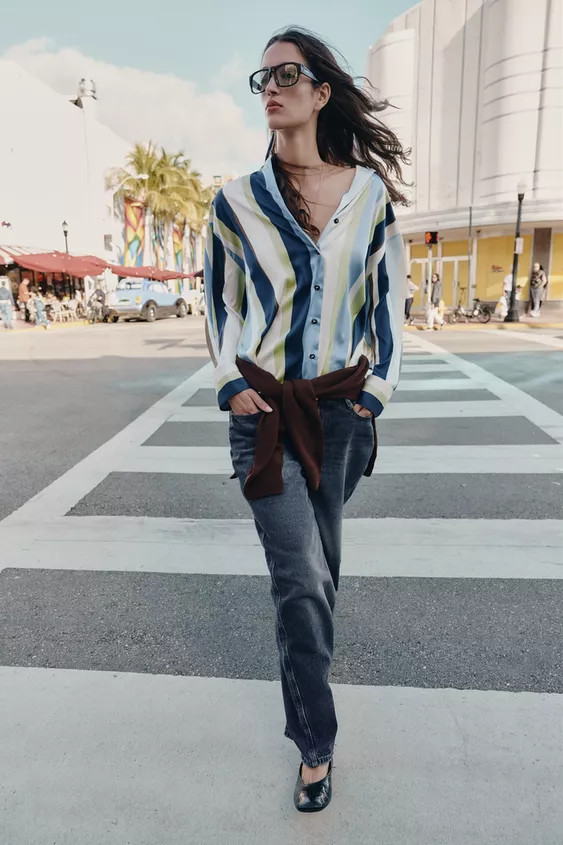 STRIPED SATIN EFFECT SHIRT | Zara US