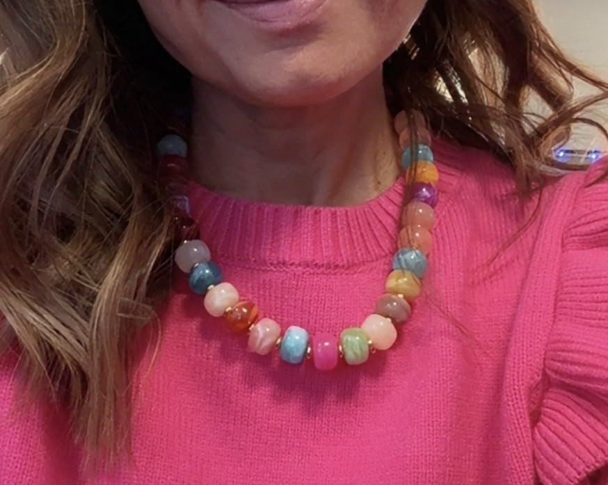 WOWORAMA Chunky Heart Necklaces for Women Colorful Resin Beaded Choker Necklace Gold Puffy Heart ... | Amazon (US)