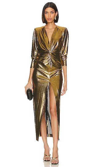 Sharp Shoulder Twist Dress in Gold | Cocktail Party Dress Cocktail Party Outfit Holiday Party Dress | Revolve Clothing (Global)