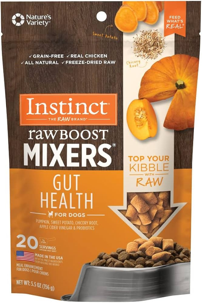 Instinct Raw Boost Mixers Gut Health Freeze-Dried Dog Food Topper, 5.5 oz. Bag | Amazon (US)