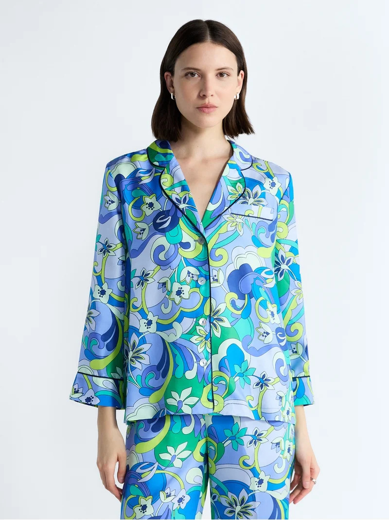 Free Assembly Women's and Women's Plus Silk Day Jama Shirt with Long Sleeves, Sizes XS-4X | Walmart (US)