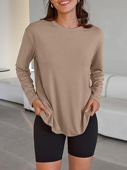Trendy Queen Womens Oversized Long Sleeve T Shirts 2025 Basic Crewneck Tee Fall Tops Casual Worko... | Amazon (US)
