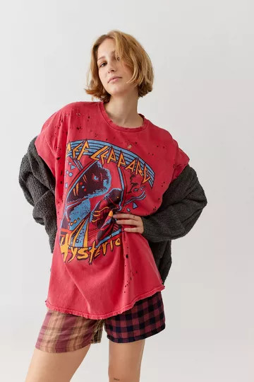 Def Leppard Hysteria Distressed T-Shirt Dress | Urban Outfitters (US and RoW)