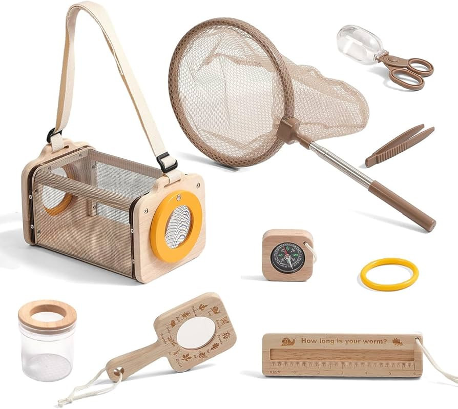 Montessori Wooden Bug Catcher Kit for Kids - 8-in-1 Outdoor Explorer Set with Habitat, Net & Magn... | Amazon (US)