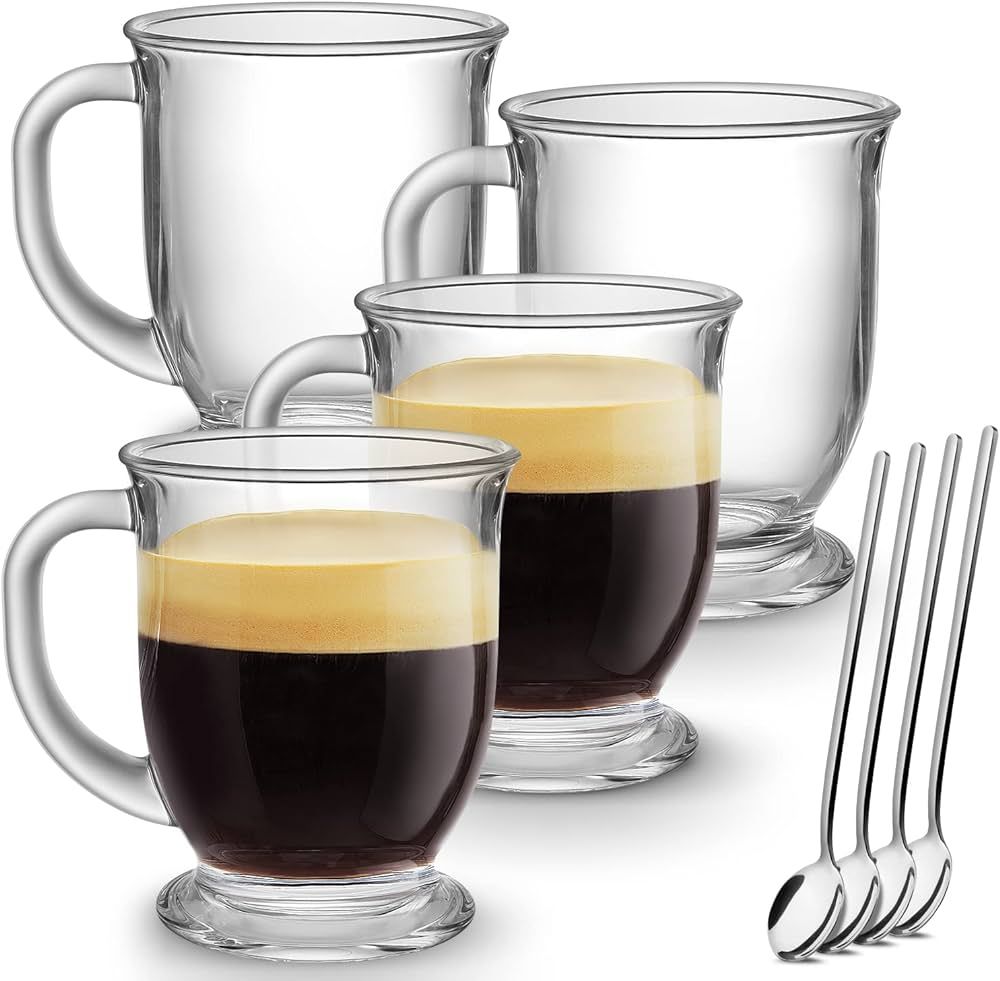Amazon.com: Mfacoy Glass Coffee Mugs Set of 4, Clear Large Coffee Mug 15 Oz With Handles for Hot ... | Amazon (US)