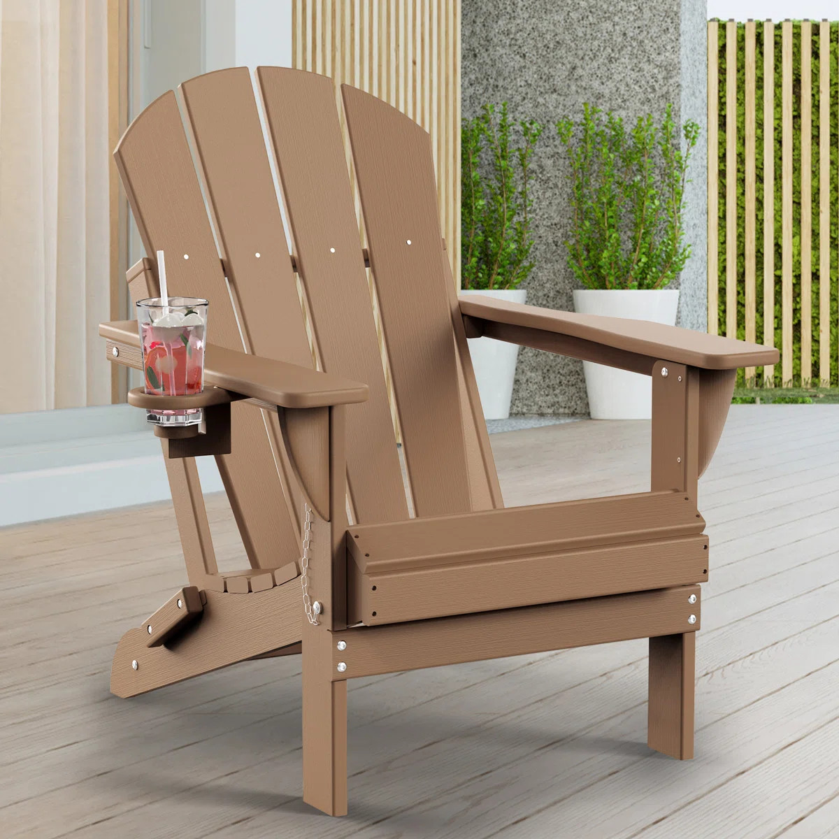 Hayfield HDPE Outdoor Foldable Adirondack Chair with Cup Holder Weather-Resistant | Wayfair North America