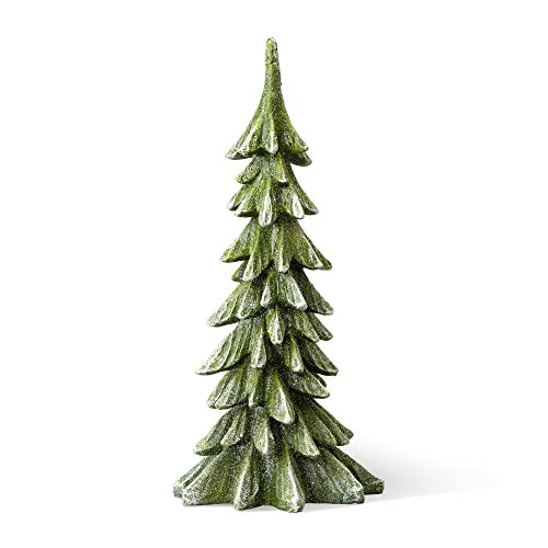glitzhome Hand-Painted Resin Christmas Tree Tabletop Xmas Holiday Centerpiece Decoration, 14.75" H, Green | Amazon (US)