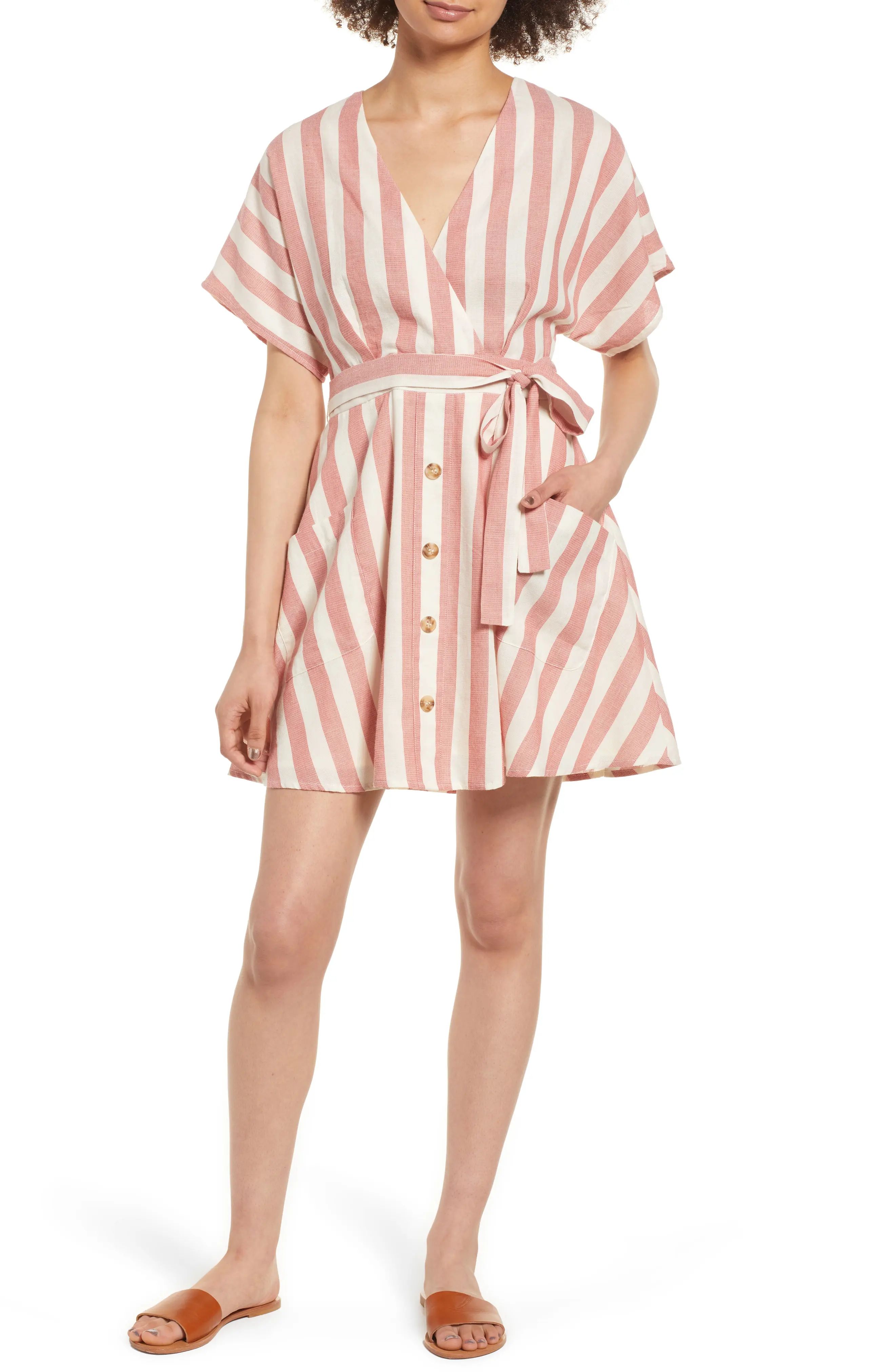 MOON RIVER Stripe Cotton Wrap Dress | Nordstrom