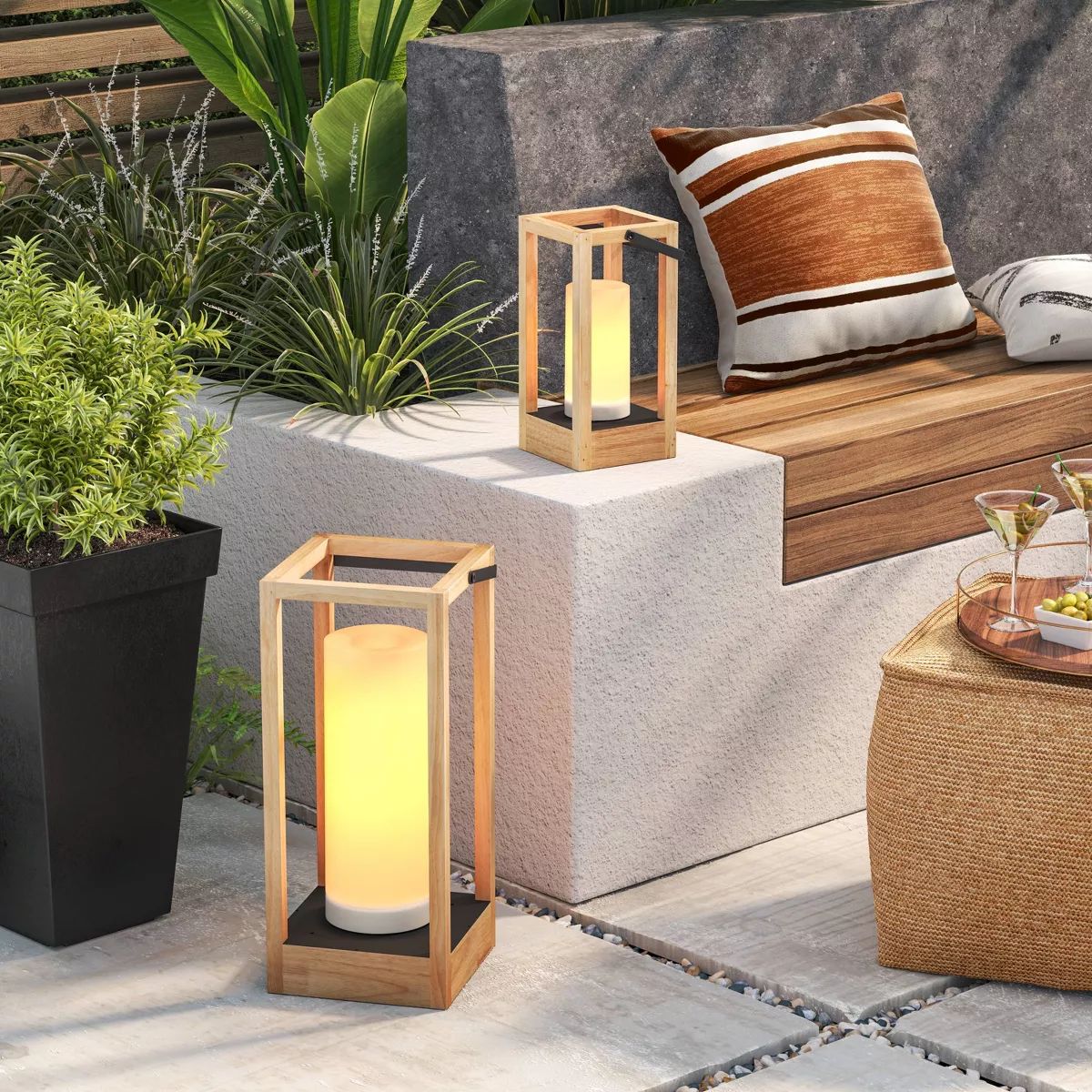 Pillar Metal/Wood Small Lantern Candle Holder Natural Wood - Threshold™ | Target