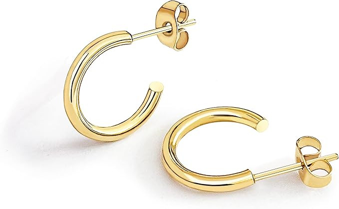 Altitude Boutique 18K Small Gold Hoop Earrings For Women | Gold Plated Thin Tube Earrings | Light... | Amazon (US)