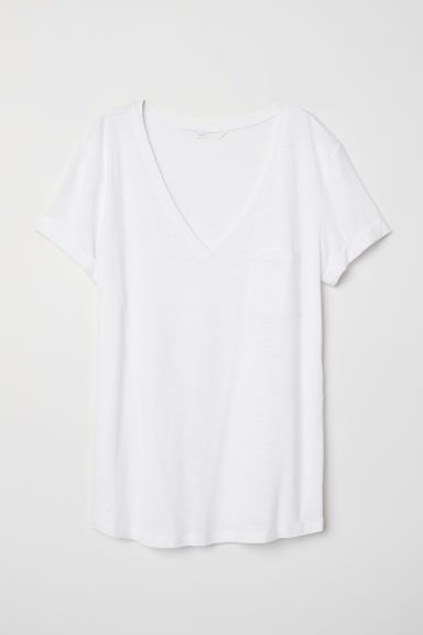 H & M - V-neck Jersey Top - White | H&M (US + CA)