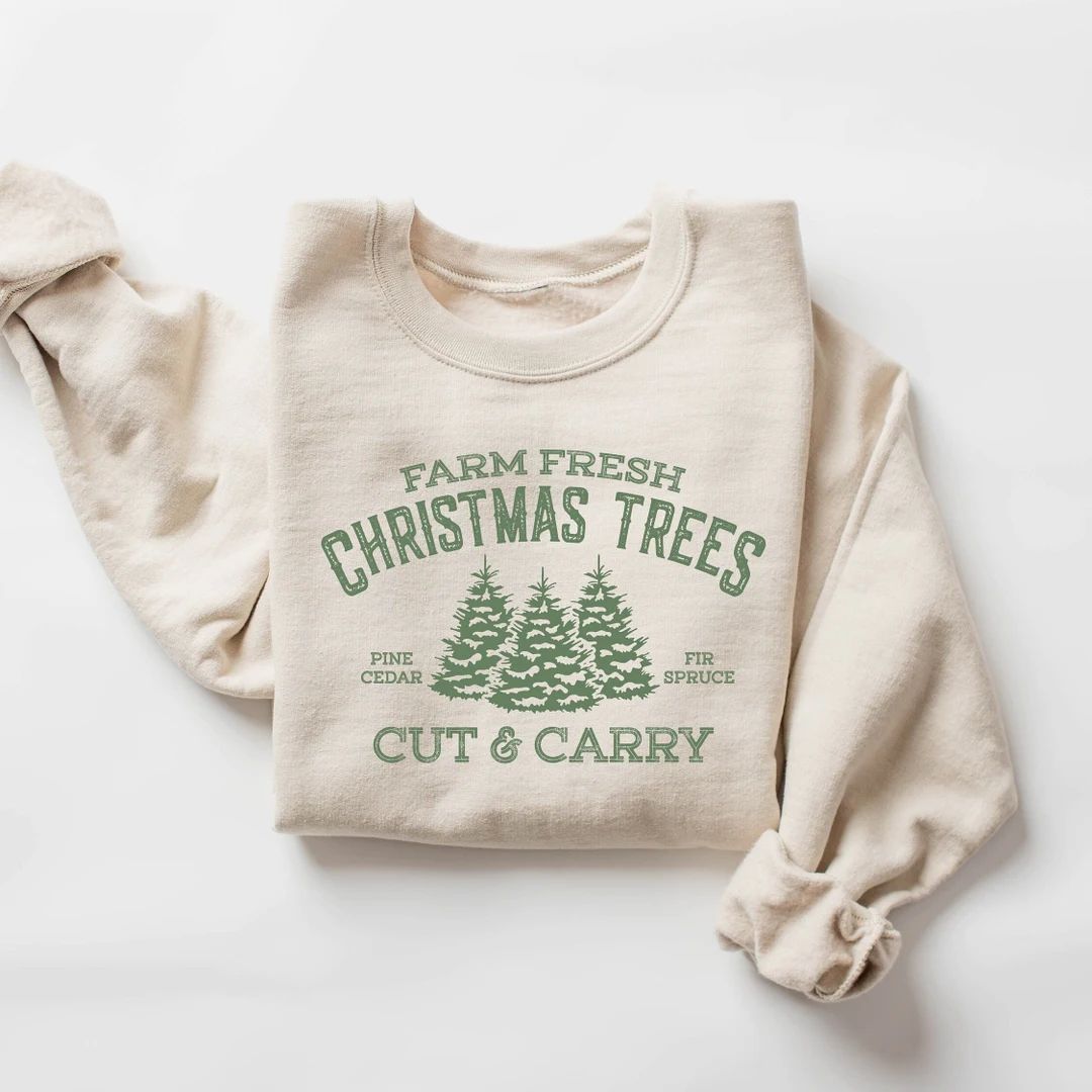 Farm Fresh Christmas Trees Sweatshirt Pine Spruce Fir - Etsy | Etsy (US)