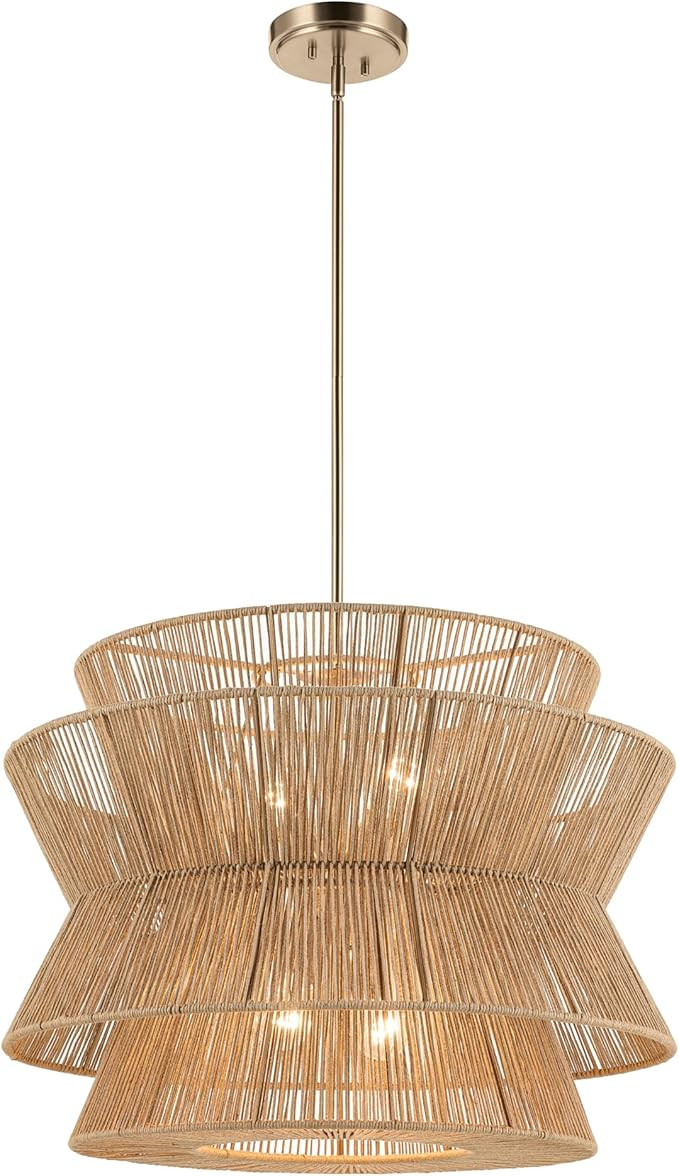 KICHLER Ophira 4-Light Pendant Light Fixture, Boho Hanging Lamp with Jute Shade in Champagne Bron... | Amazon (US)