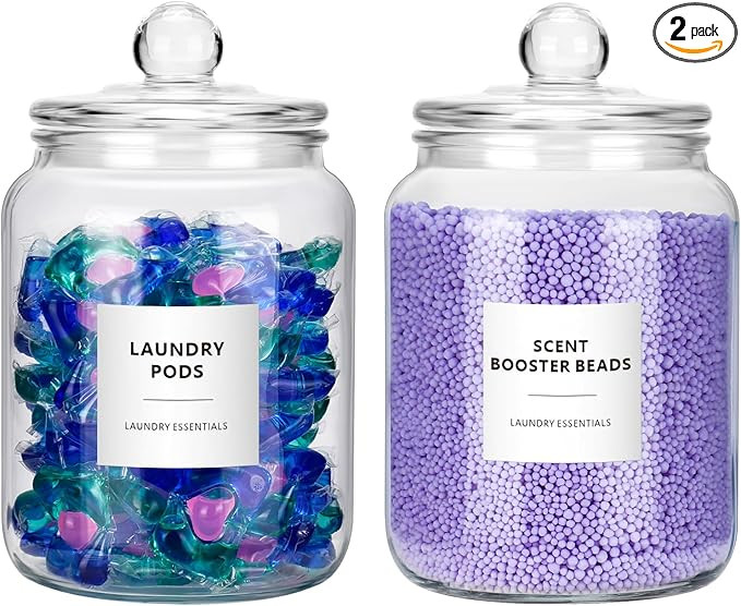 Glass Jars for Laundry Room Organization - 2 Pack, 0.5 Gallon Glass Containers with Lids, Perfect... | Amazon (US)