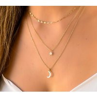 Three Layer Necklace, Necklaces For Women, Dainty Multi Layered Gold Moon Necklace Set, Necklaces, Boho Necklaces Women | Etsy (US)