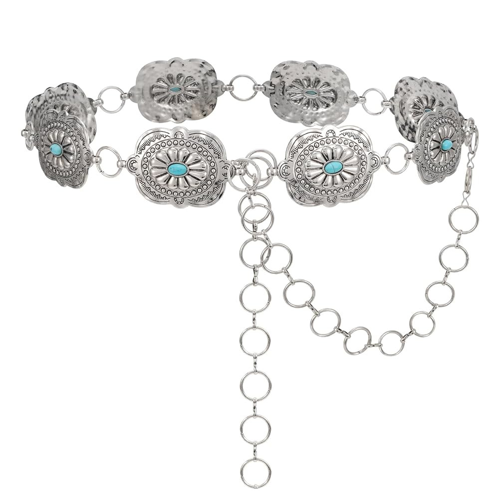 Women Western Metal Chain Belt Concho Belt Cowgirl Waist Link for Jeans Dresses Concert Boho | Amazon (US)