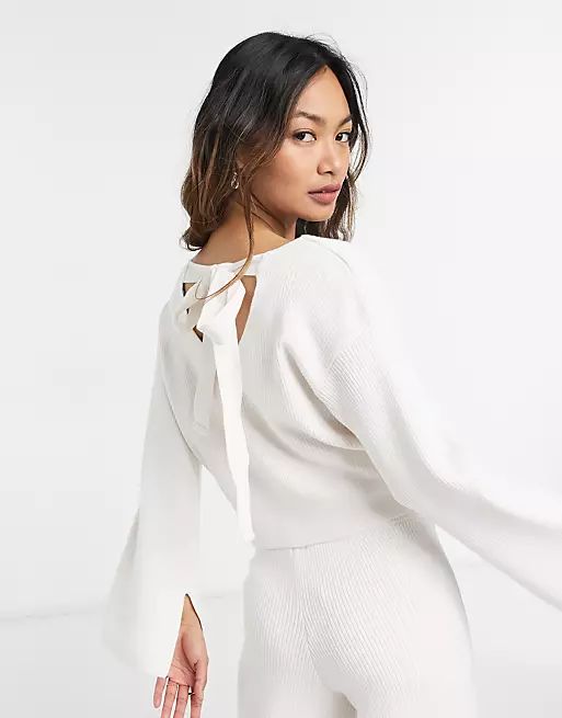 River Island bow back lounge set sweater in cream | ASOS (Global)