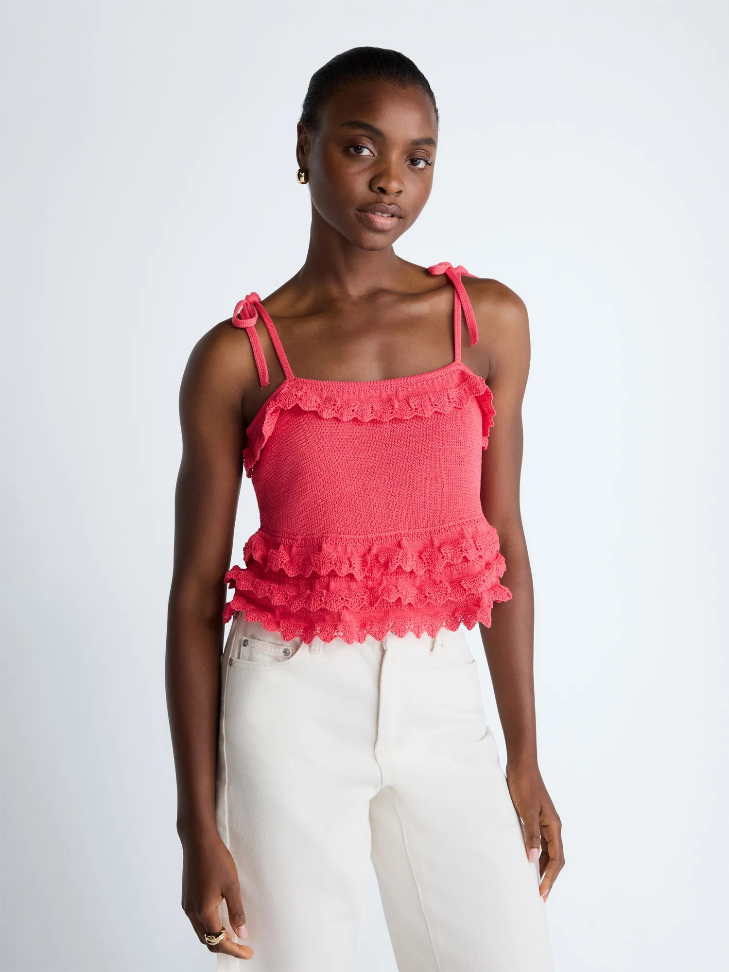 Scoop Women's Tie Ruffle Sweater Tank, Sizes XS-XXL | Walmart (US)