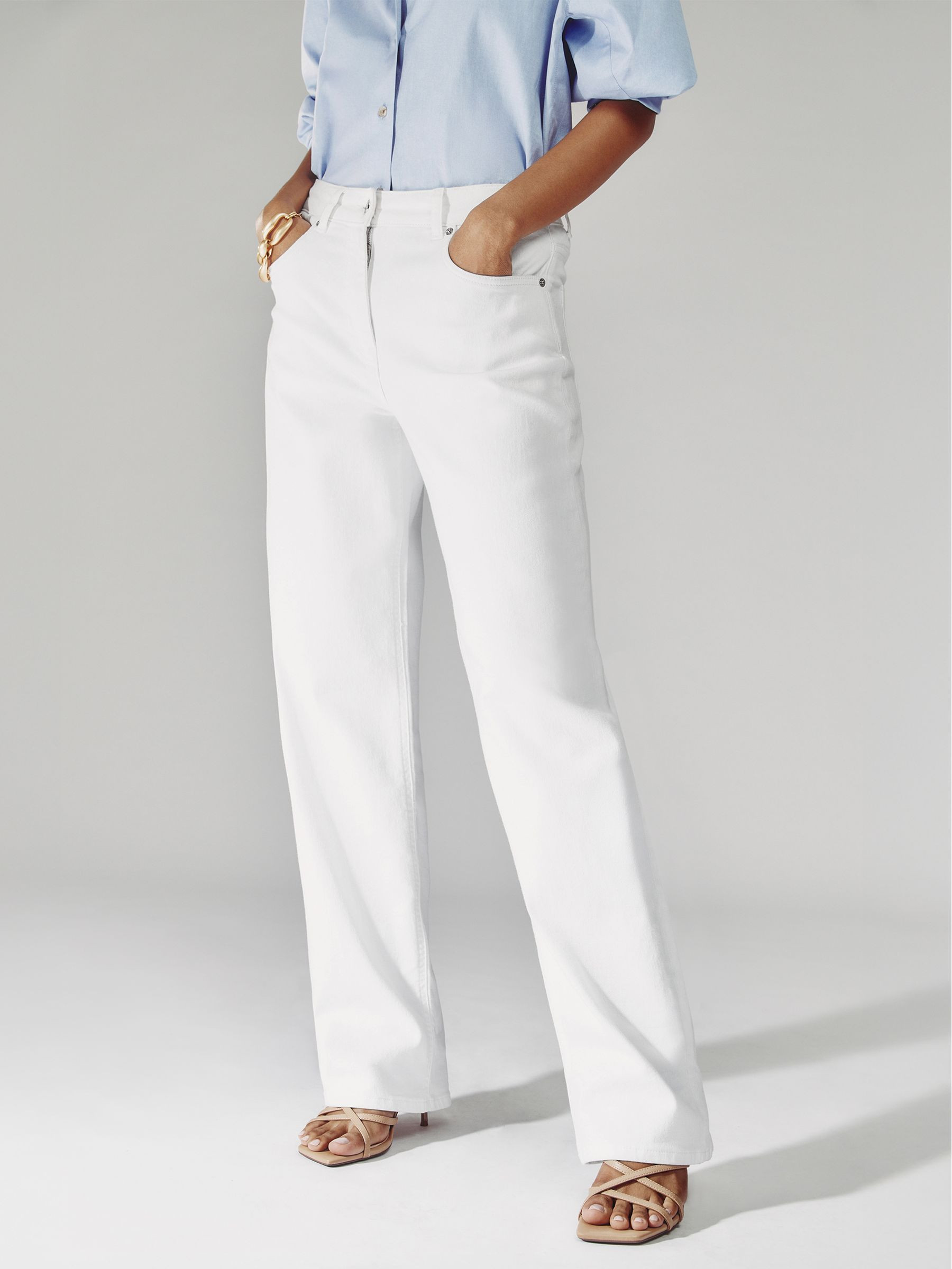 Straight Leg Turn Up Jeans in White | Reiss UK