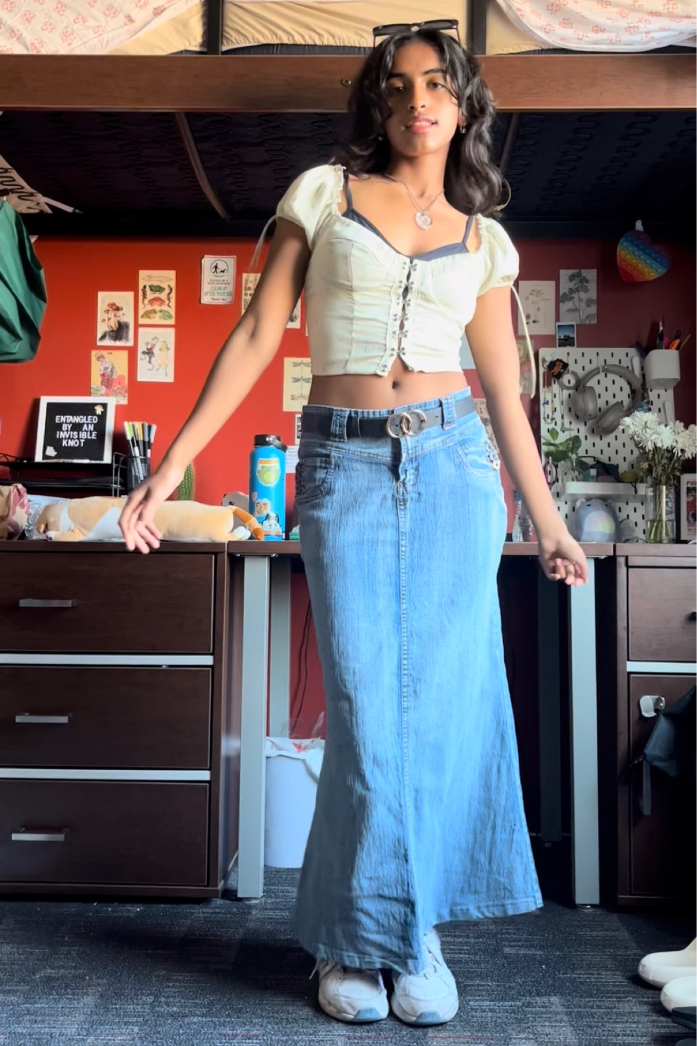 Denim maxi skirt summer beach vibes aesthetic corset top coquette fashion ideas