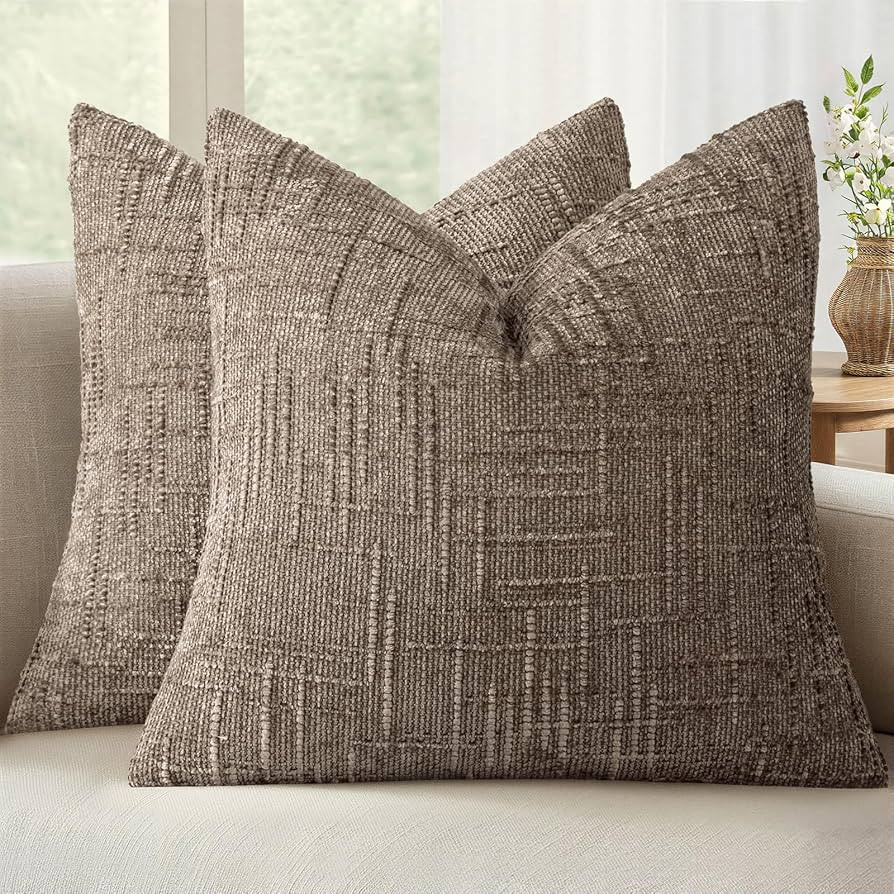 MIULEE Textured Throw Pillow Covers Thick Chenille Decorative Pillows Taupe Grey 18x18 Inch Set o... | Amazon (US)