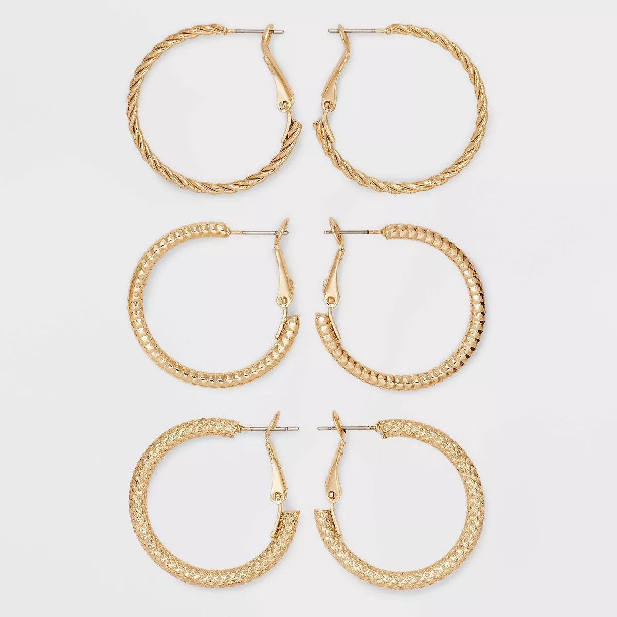 Mixed Texture Hoop Earring Set 3pc - Universal Thread™ Gold | Target