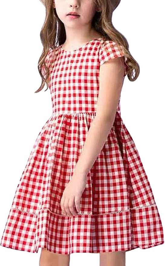KYMIDY Girl Casual Dress Long Sleeve Buffalo Check Black White Plaid Dresses for Kids(2-7yrs) | Amazon (US)