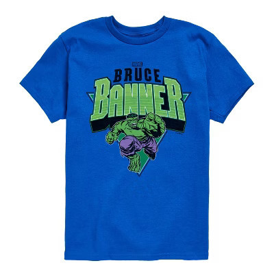 Boys' Marvel Hulk Bruce Banner Short Sleeve Graphic T-Shirt - Royal Blue - Large | Target