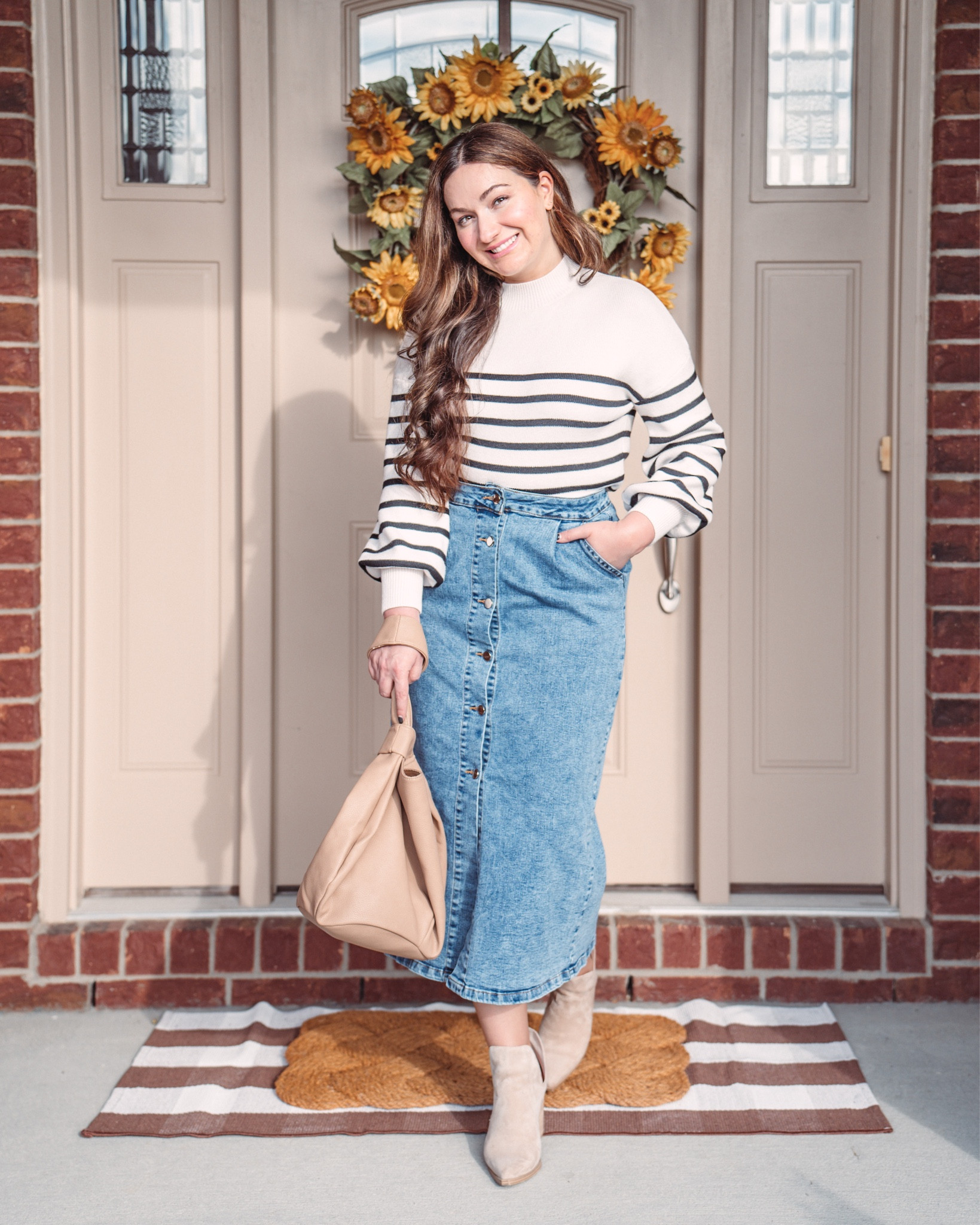 Fall Outfits inspo 🍁 Fit TTS
🔑 Fall fashion, work outfits, teacher outfits, Amazon fashion, denim skirt, Amazon sweaters, striped sweaters, turtleneck sweater 

#LTKSeasonal #LTKxPrime #LTKworkwear