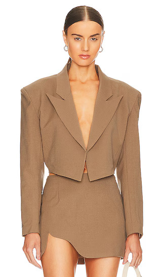 Marilyn Cropped Jacket in Beige | Revolve Clothing (Global)