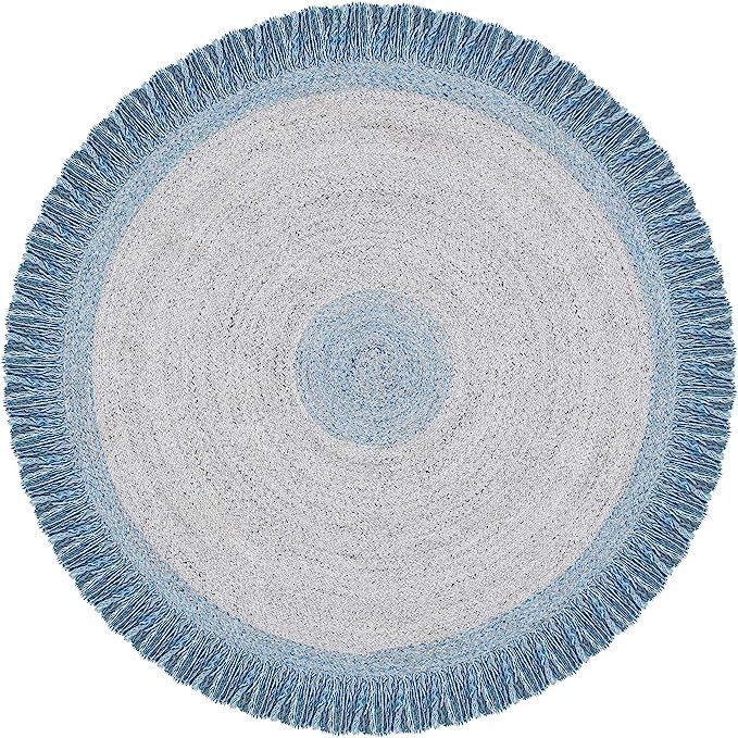 Safavieh Cape Cod Collection CAP227M Handmade Fringe Area Rug, 5' x 5' Round, Blue / Grey | Amazon (US)