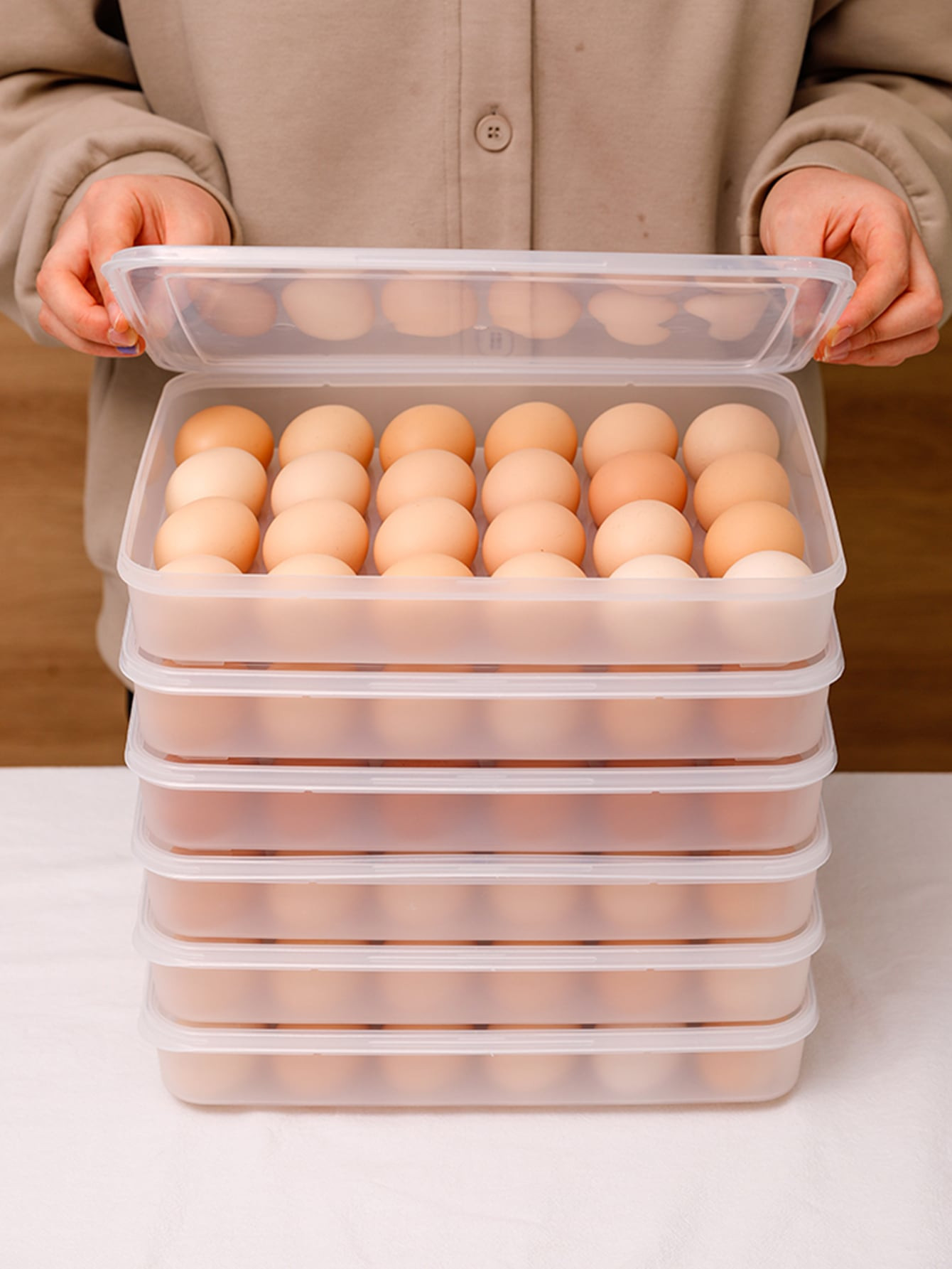 SHEIN Basic living 1pc 30 Grid Clear Egg Storage Box, Clear Egg Storage Box Dispenser Plastic Egg... | SHEIN