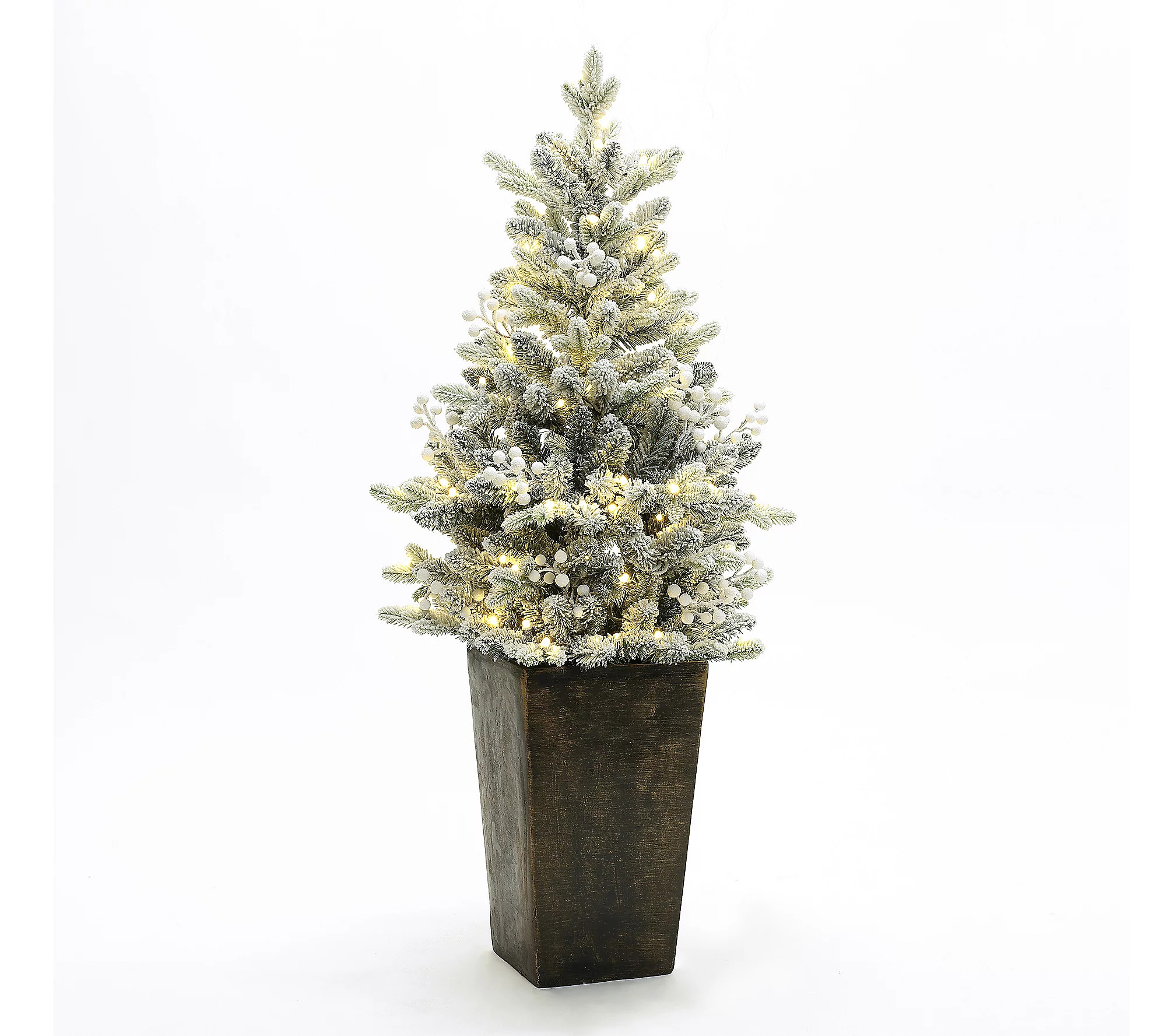 LuxenHome 4Ft Pre-Lit Flocked Artificial Tree i n Tall Pot | QVC