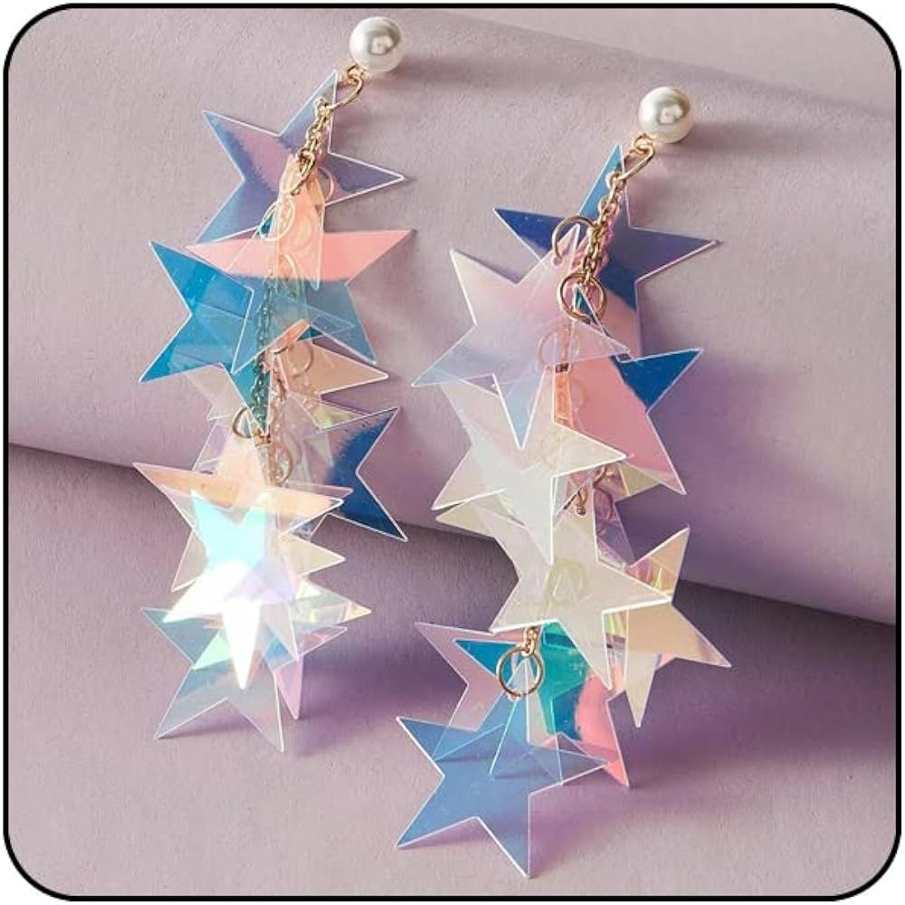 Gold Star Earrings Dangle Sparkly Earrings Star Accessories Women’s Tassel Earrings Star Prom j... | Amazon (US)