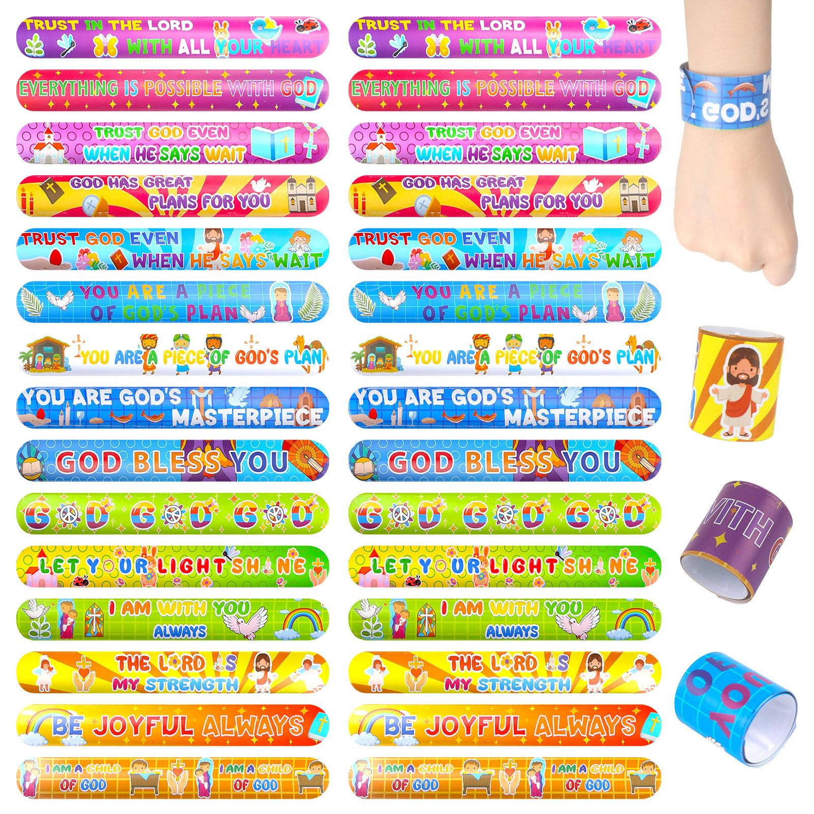 LovesTown 48PCS Christian Snap Bracelets, Bible Verses Religious Slap Wristbands Slap Bracelets f... | Amazon (US)