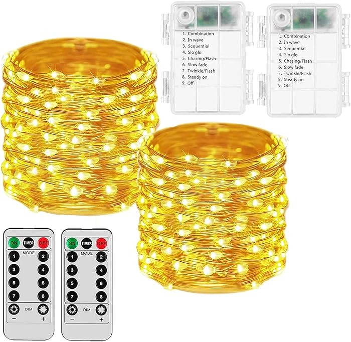 2 Pack 33ft 100 LEDs Fairy Lights Battery Operated, 8 Modes Waterproof Twinkle String Lights, Cop... | Amazon (CA)