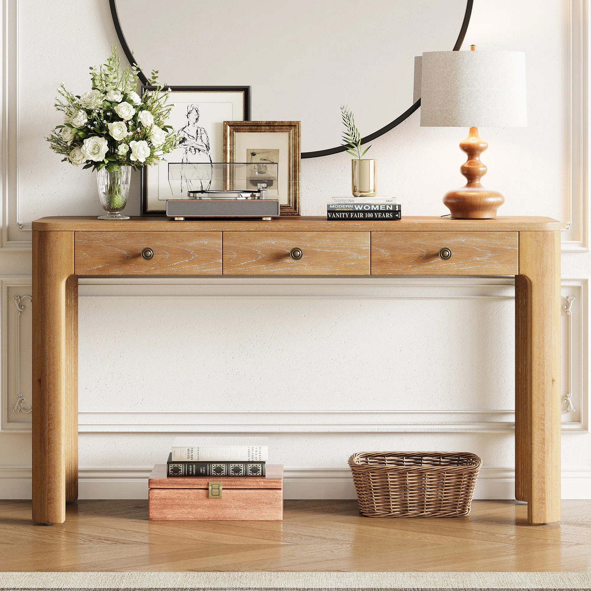 Solstice Classic Retro Console Table With 3 Drawers And Solid Wood Legs | Wayfair North America