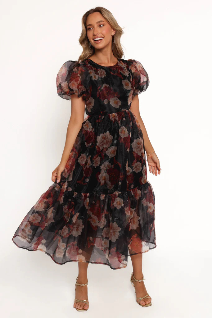 Elspeth Midi Dress - Black Floral | Petal & Pup (US)