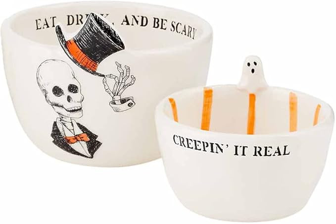 Mud Pie Halloween Nested Dip Bowl Set, SM 2"x3 1/2" dia|large 2 3/4"x4 1/2" dia, Skeleton | Amazon (US)
