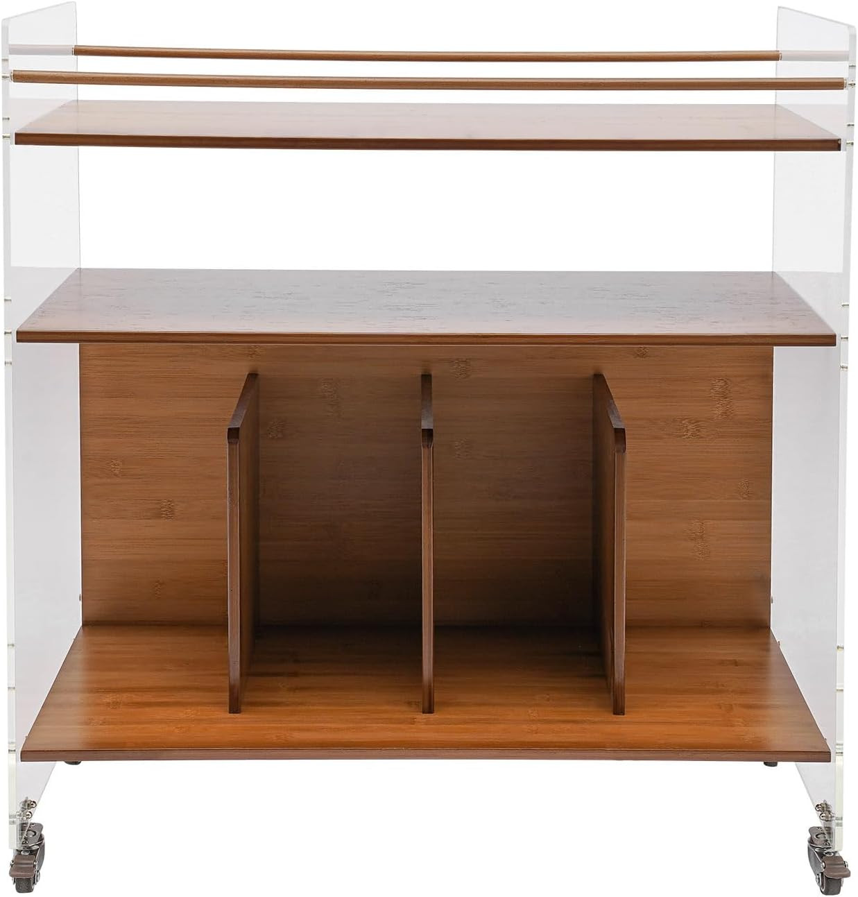 3-Tier Acrylic End Table with Wheels, Clear Sofa Side Table Modern Coffee Table with Bamboo Stora... | Amazon (US)