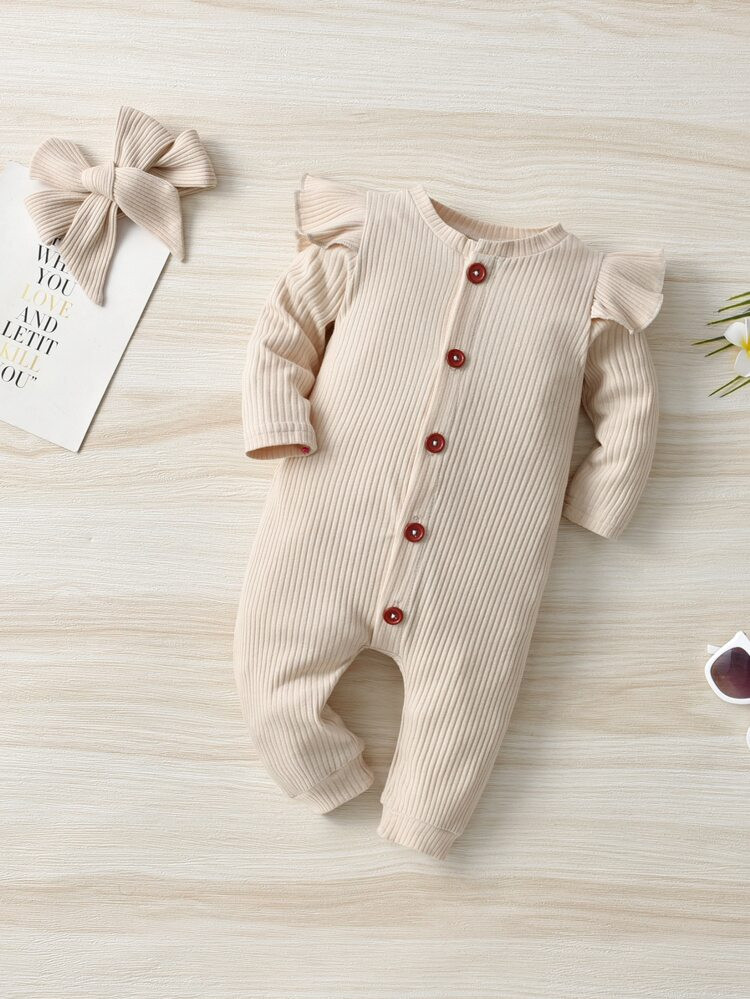 Baby Girl Ruffle Trim Jumpsuit With Headband | SHEIN