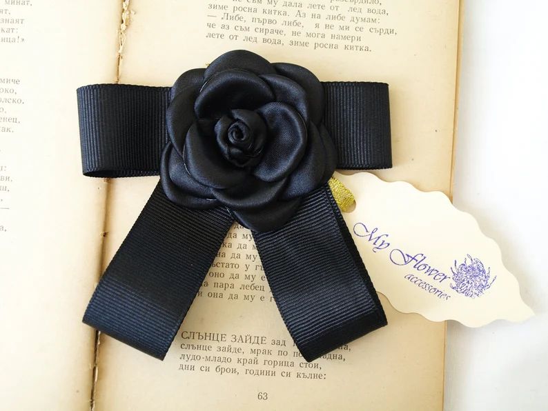 Camellia Brooch Pin Black White Bow Tie Bow Brooch Dress | Etsy | Etsy (US)