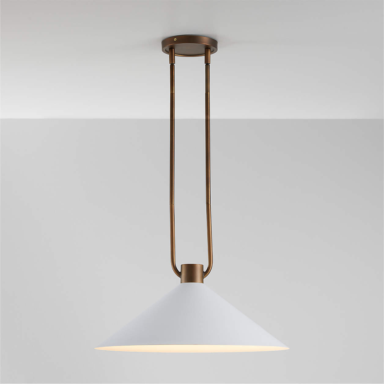 Andre White and Brass 2-Light Pendant + Reviews | Crate & Barrel | Crate & Barrel