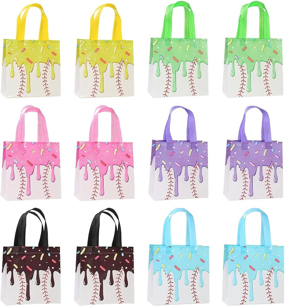 12 Pcs Baseball Ice Cream Treat Bags, Baseball Goodie Bags Party Favors Tote with Handles for Spo... | Amazon (US)