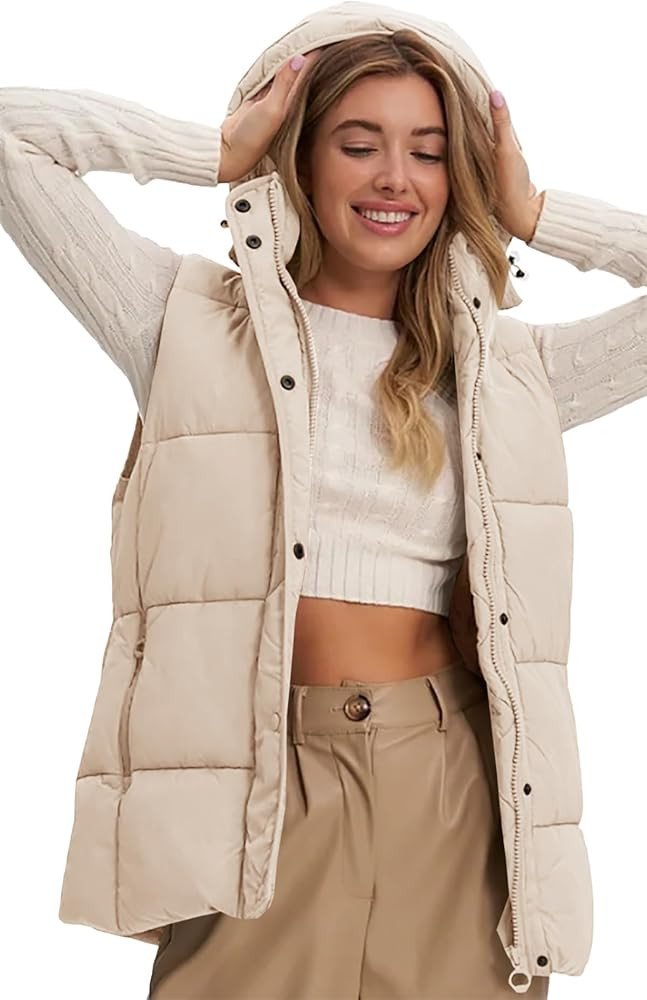 Danedvi Womens Sleeveless Hooded Puffer Vest Winter Warm Quilted Jacket Coats with Pockets | Amazon (US)