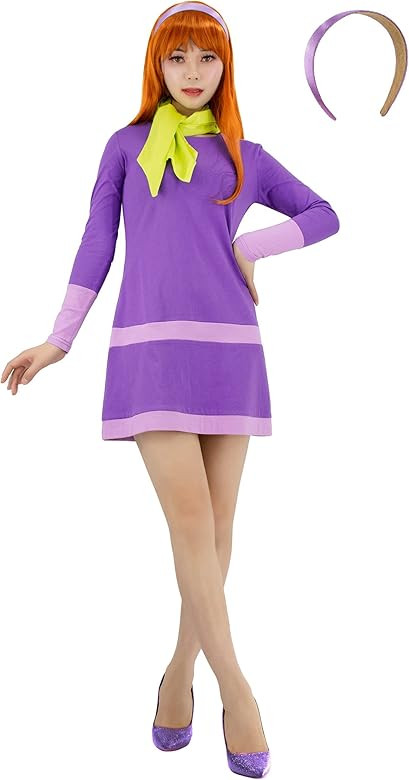 DAZCOS Womens Daphne Cosplay Costume Outfit with Scarf Headband | Amazon (US)